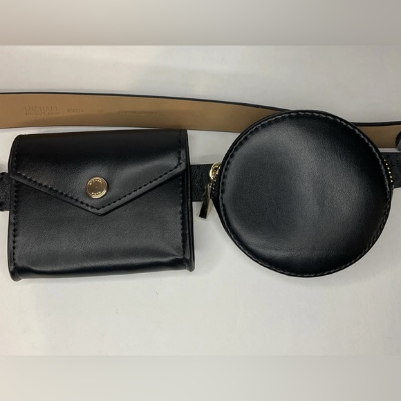 Michael Kors MK Logo Belt with Coin Pouches bag purse Black Gold Sz S/M NWT main image 9